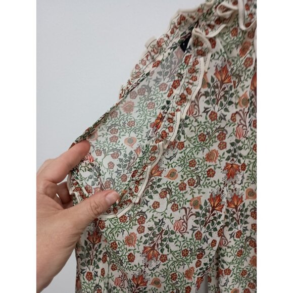 Max Studio Womens BOHO Cottagecore Top Small Floral Ruffle Cold Shoulder - Picture 6 of 11